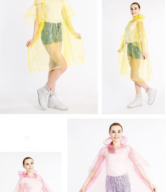 this picture shows a woman wearing the compact disposable poncho