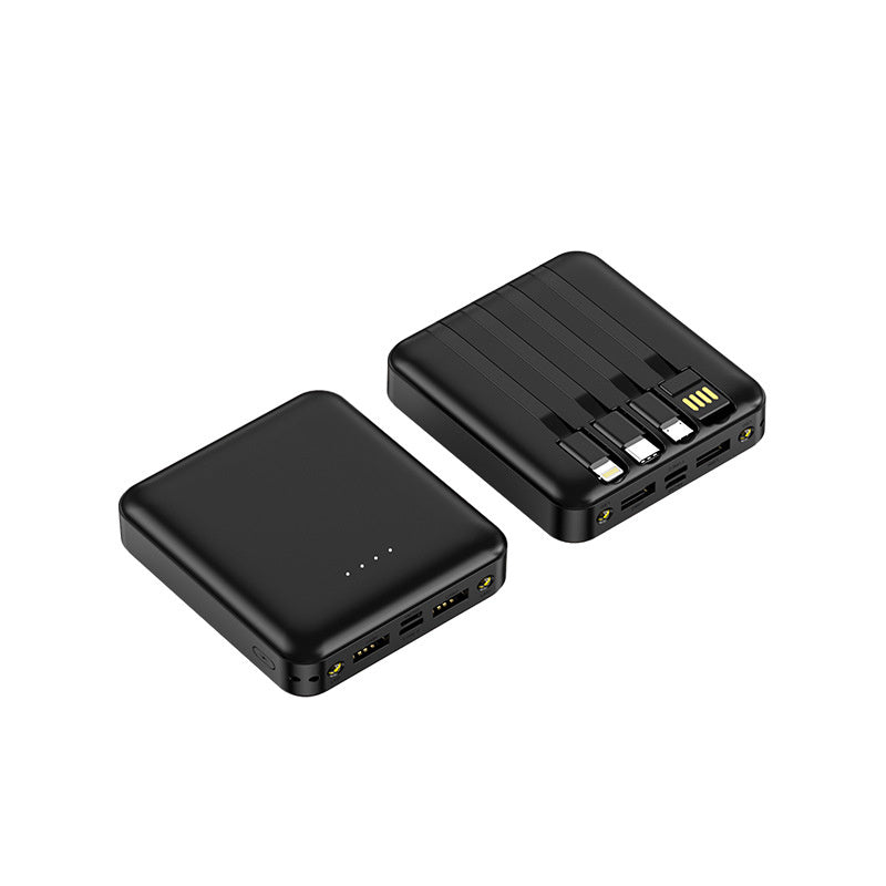 Black multi device charging power bank with cables