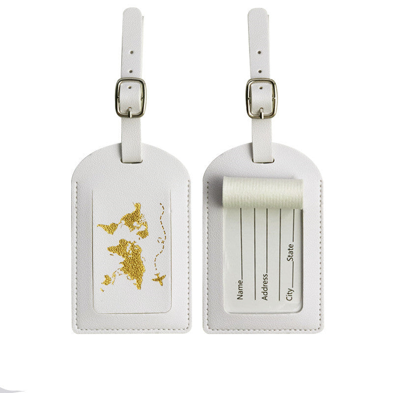 World Traveller Luggage Tag PU Leather in lovely colours and gold world detail