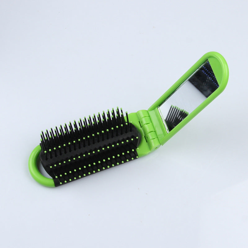 Portable Folding Hair Brush With Mirror For Detangling Your Flight or Roller Coaster Hair