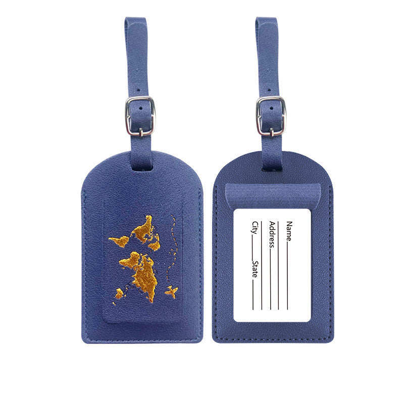 World Traveller Luggage Tag PU Leather in lovely colours and gold world detail