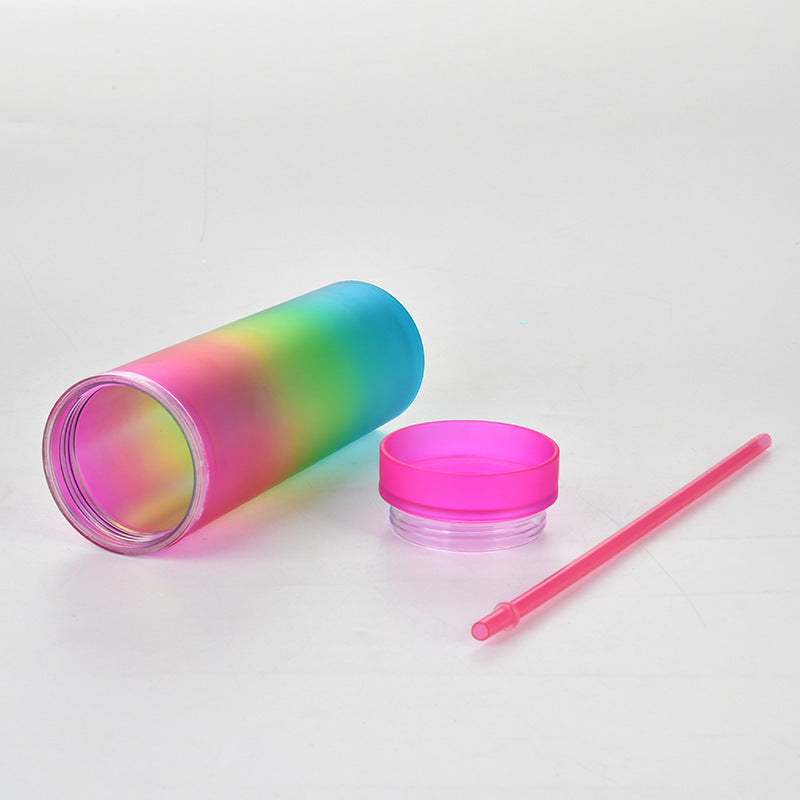 this image shows the pink cup on its side and you can see the inside of the cup, the lids unscrewed and the straw is next to the cup. All made with BPA free plastics