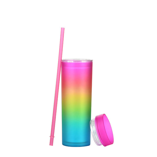 Gradient Double-Layer Straw Cup – 450ml Reusable Travel Tumbler | Transparent Frosted Finish