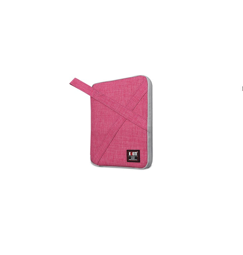 Small rose red Pink Cable Organiser bag for travel. it is rectangular with a grey zipper.