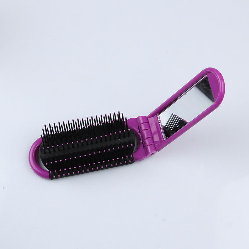 Portable Folding Hair Brush With Mirror For Detangling Your Flight or Roller Coaster Hair