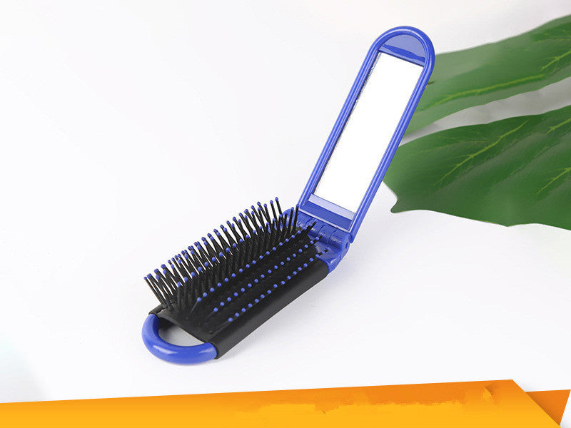 Portable Folding Hair Brush With Mirror For Detangling Your Flight or Roller Coaster Hair