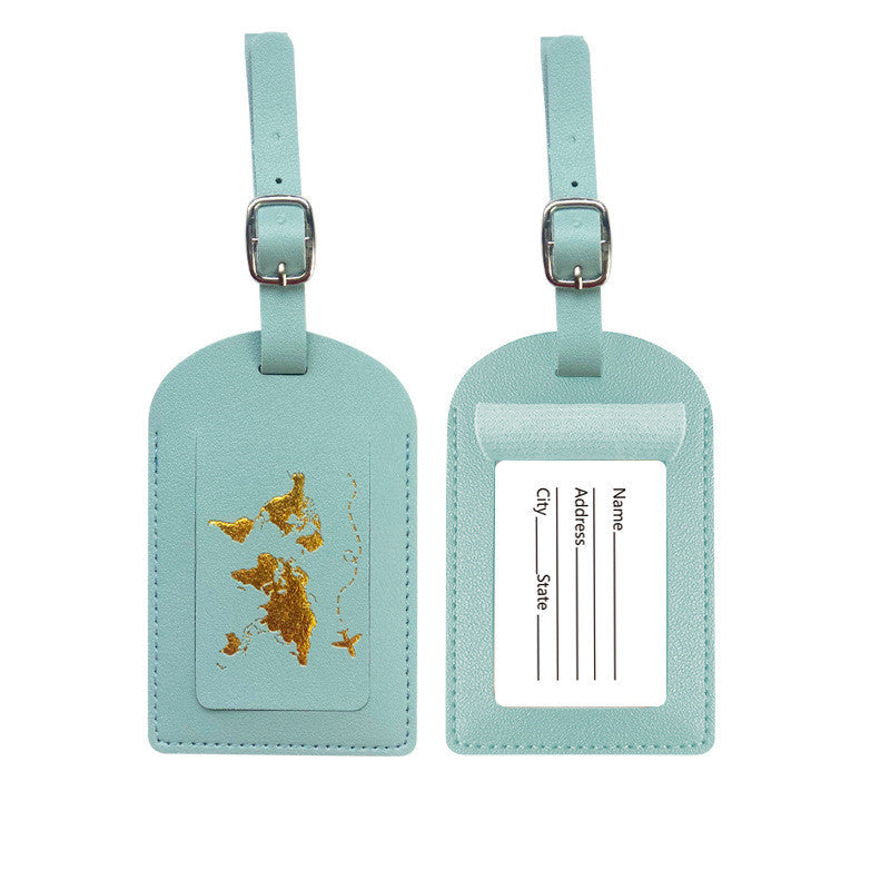 World Traveller Luggage Tag PU Leather in lovely colours and gold world detail