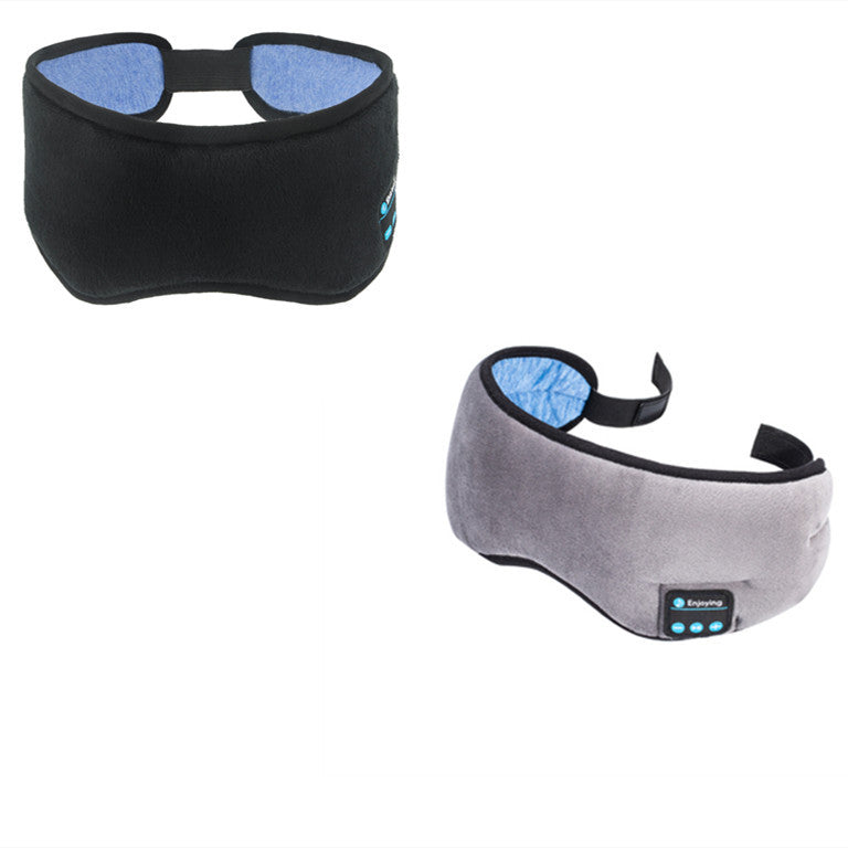 Black and gray sleep masks with blue fabric on a white background
