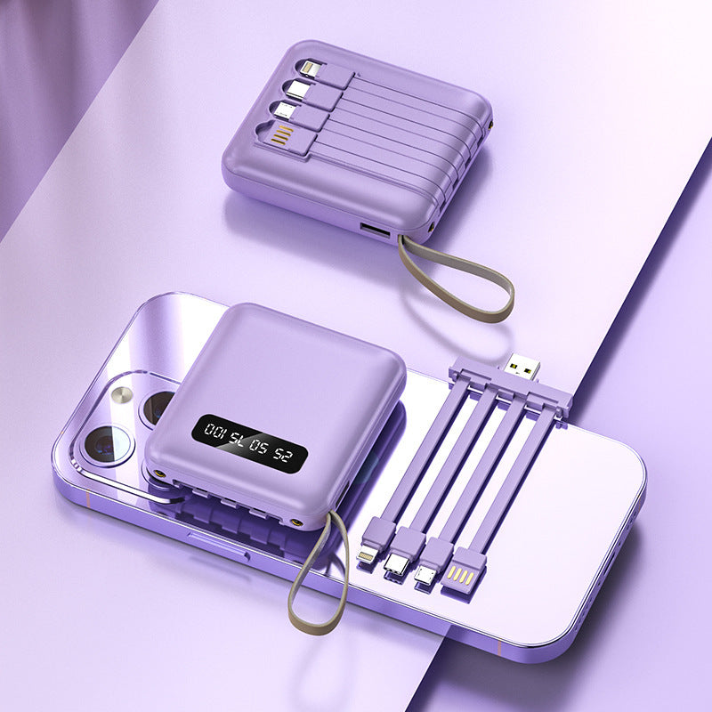 Purple multi device charging power bank with cables