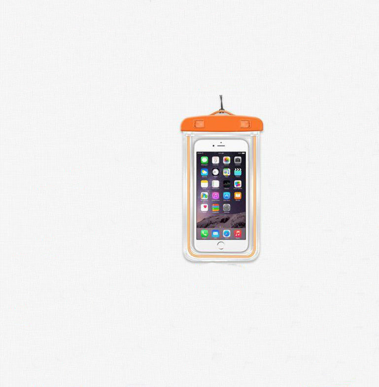 Orange waterproof phone holder with lanyard, with transparent pvc pouch.
