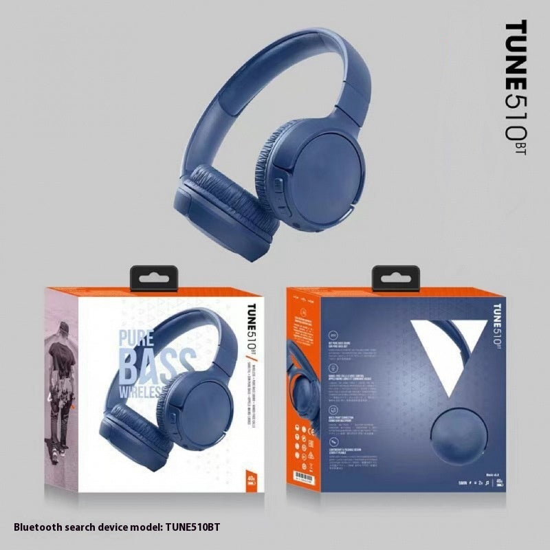 Blue Pure Bass Wireless Bluetooth Headphones with cushioned over-ear design and foldable headband, ideal for travel and theme park use