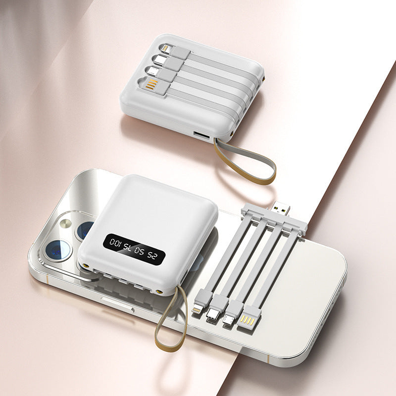 White multi device charging power bank with cables