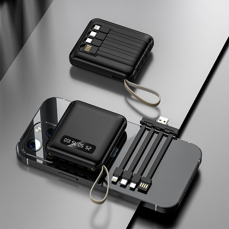 Black multi device charging power bank with cables