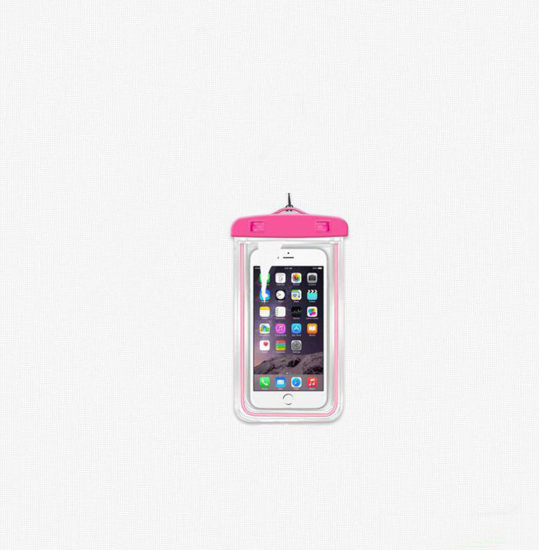 Pink waterproof phone holder with lanyard, with transparent pvc pouch.