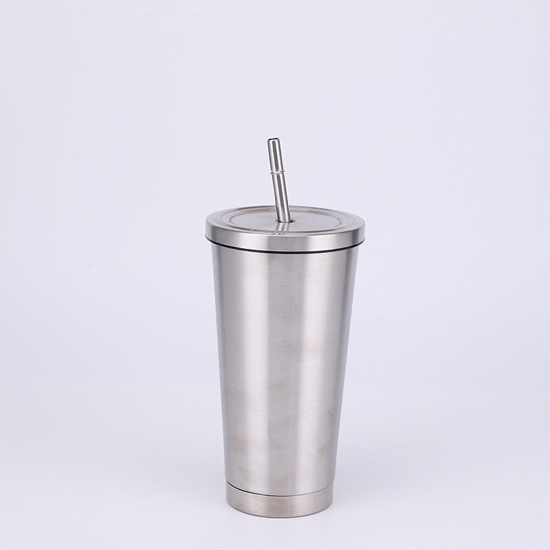 Stainless Steel Insulated Tumbler in Silver Steel, size of 500ml with Straw.
