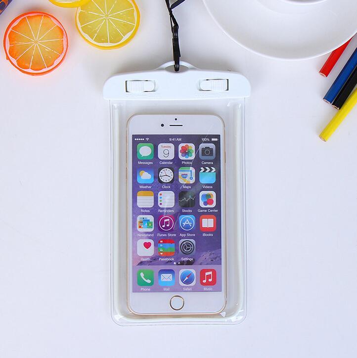 White waterproof phone holder with lanyard, with transparent pvc pouch.