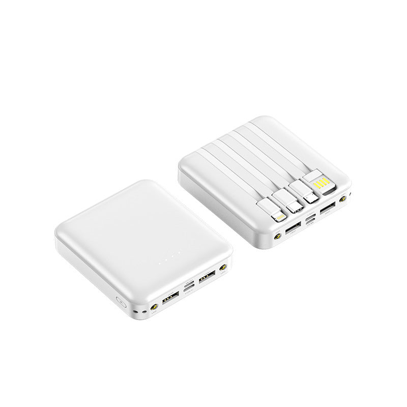 White multi device charging power bank with cables