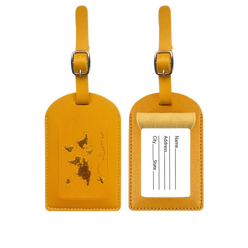 World Traveller Luggage Tag PU Leather in lovely colours and gold world detail