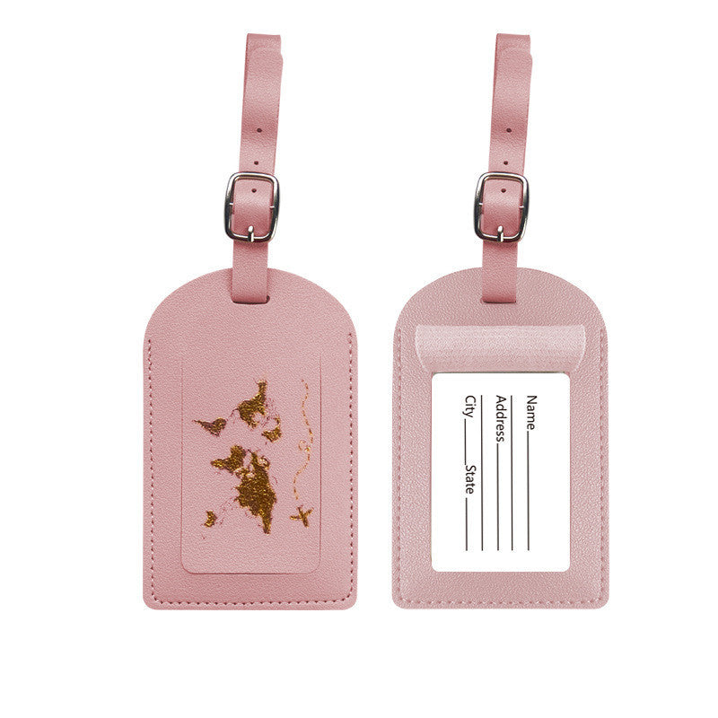 World Traveller Luggage Tag PU Leather in lovely colours and gold world detail