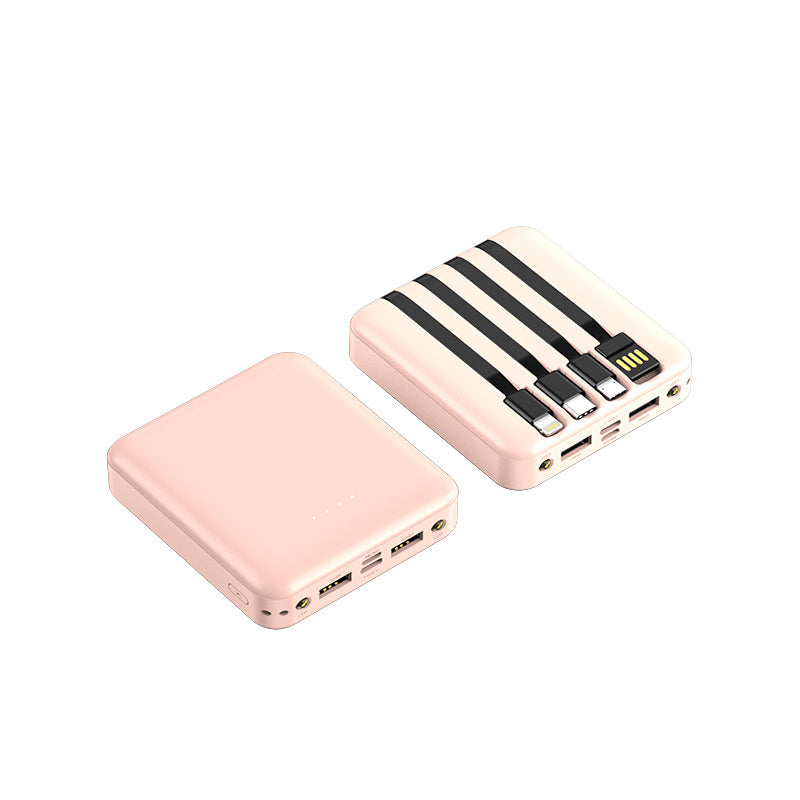 Pink multi device charging power bank with cables