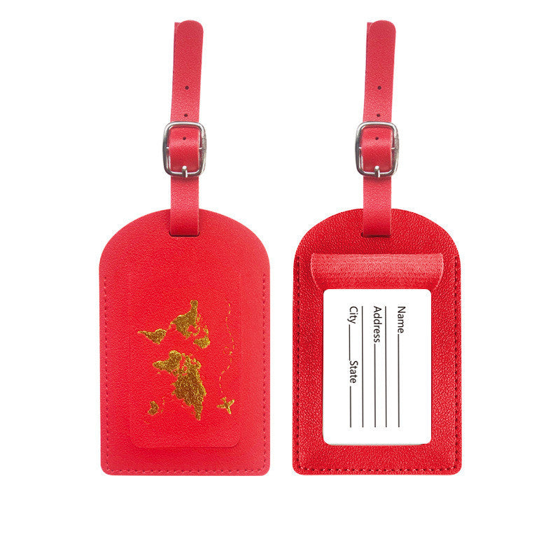 World Traveller Luggage Tag PU Leather in lovely colours and gold world detail