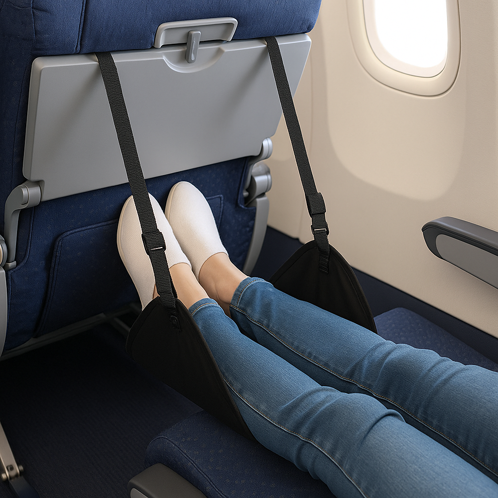Airplane Foot Hammock – Lightweight For Long Flight Travel Comfort With FREE Pillow