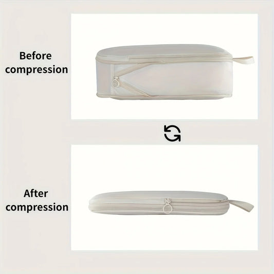 Compression bag before and after compression with a white background