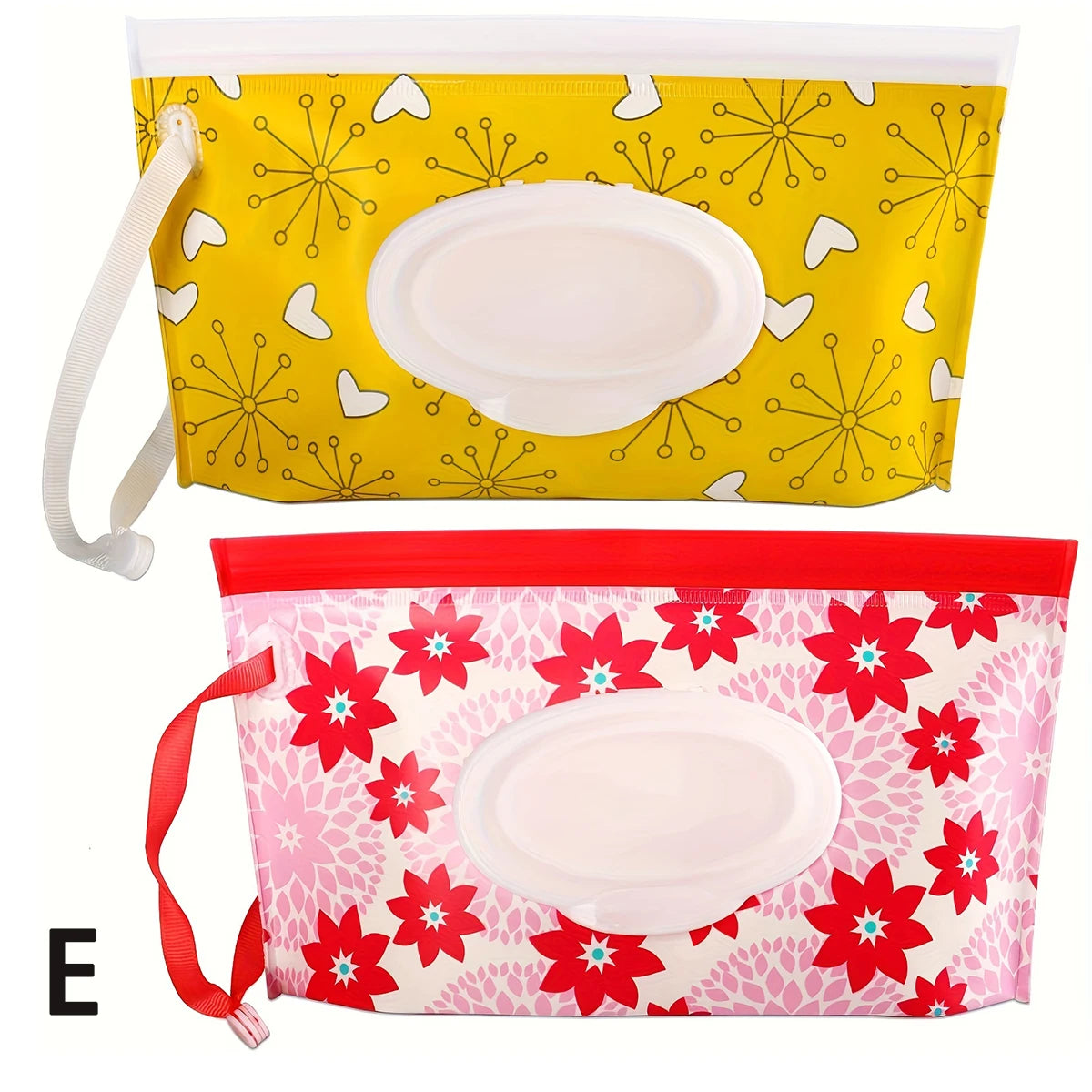 2 piece set E One is yellow with flowers and hearts and the other is red with red flowers with a pink floral background