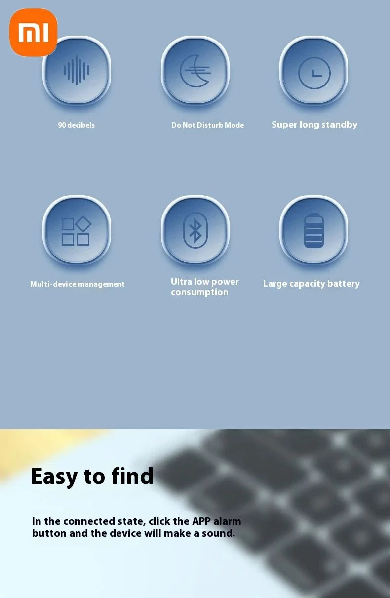 Product features with icons and text on a blue background, featuring the Xiaomi logo.