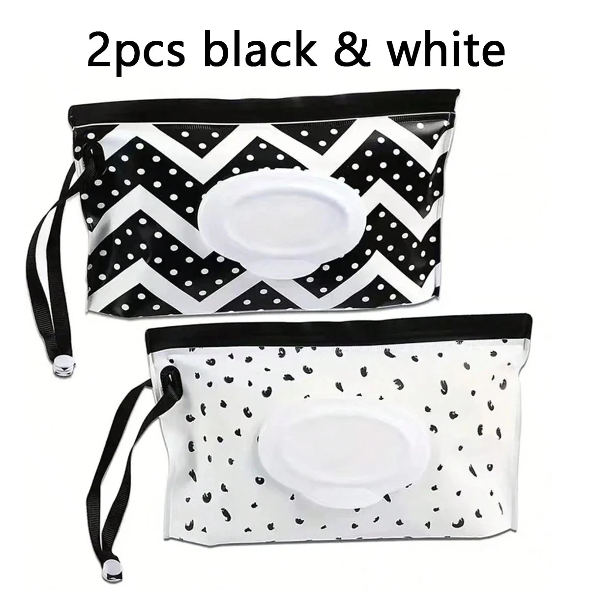 2 piece set black & White tissue holders. one is white with black spots, the other is black with white spots and zig zags
