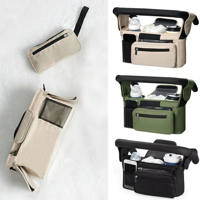 shows that the zipper pouch can be detached and has a wrist strap