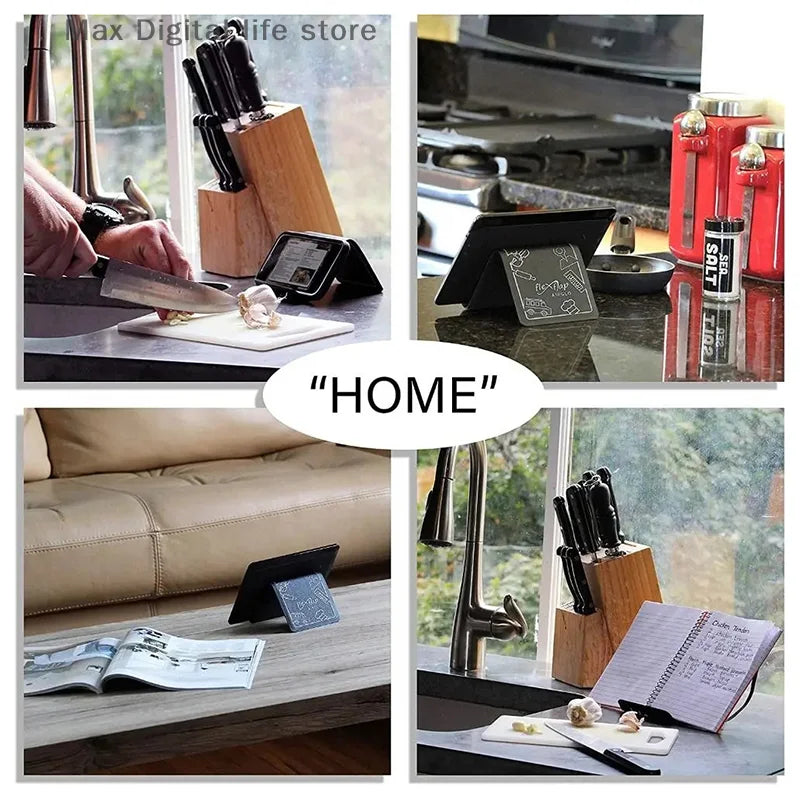 Collage of home-related activities and objects including cooking, reading, and using digital devices.