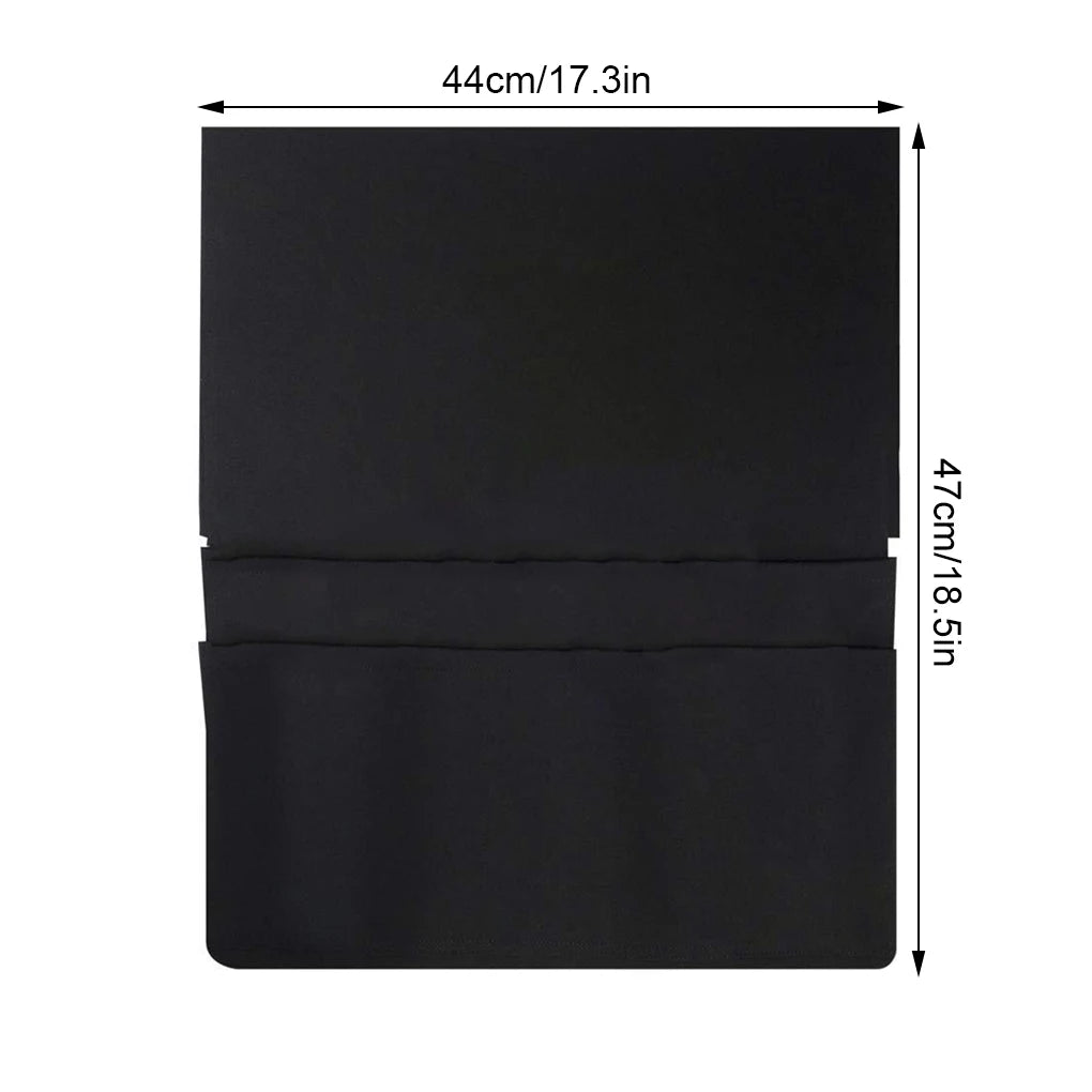 Blackaiplane table cover with dimensions labeled on a white background. 44cm x 47cm OR 17.3 in x 18.5 in