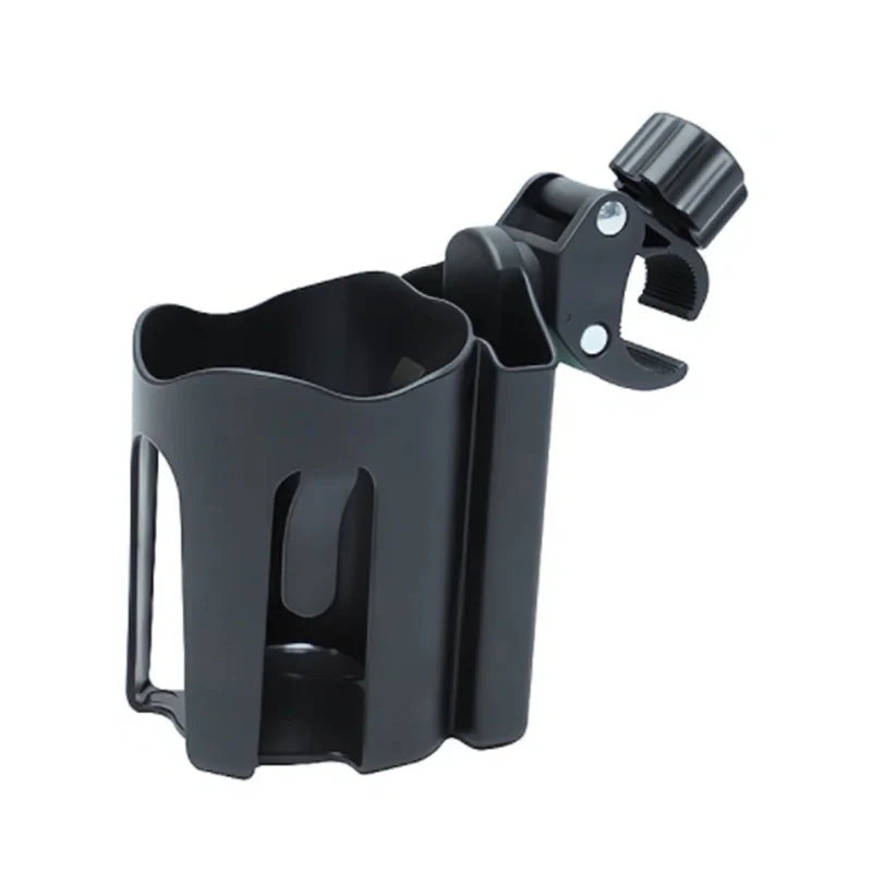 Black cup holder with clip on a white background