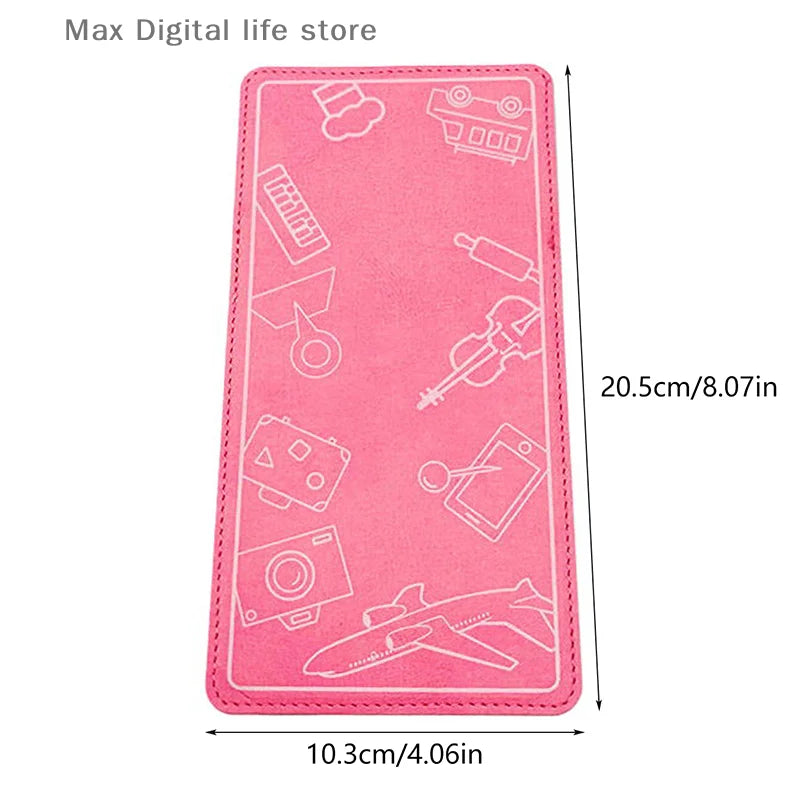 Pink phone case with white icons and measurements on a white background. 20.5cm x 10.3cm