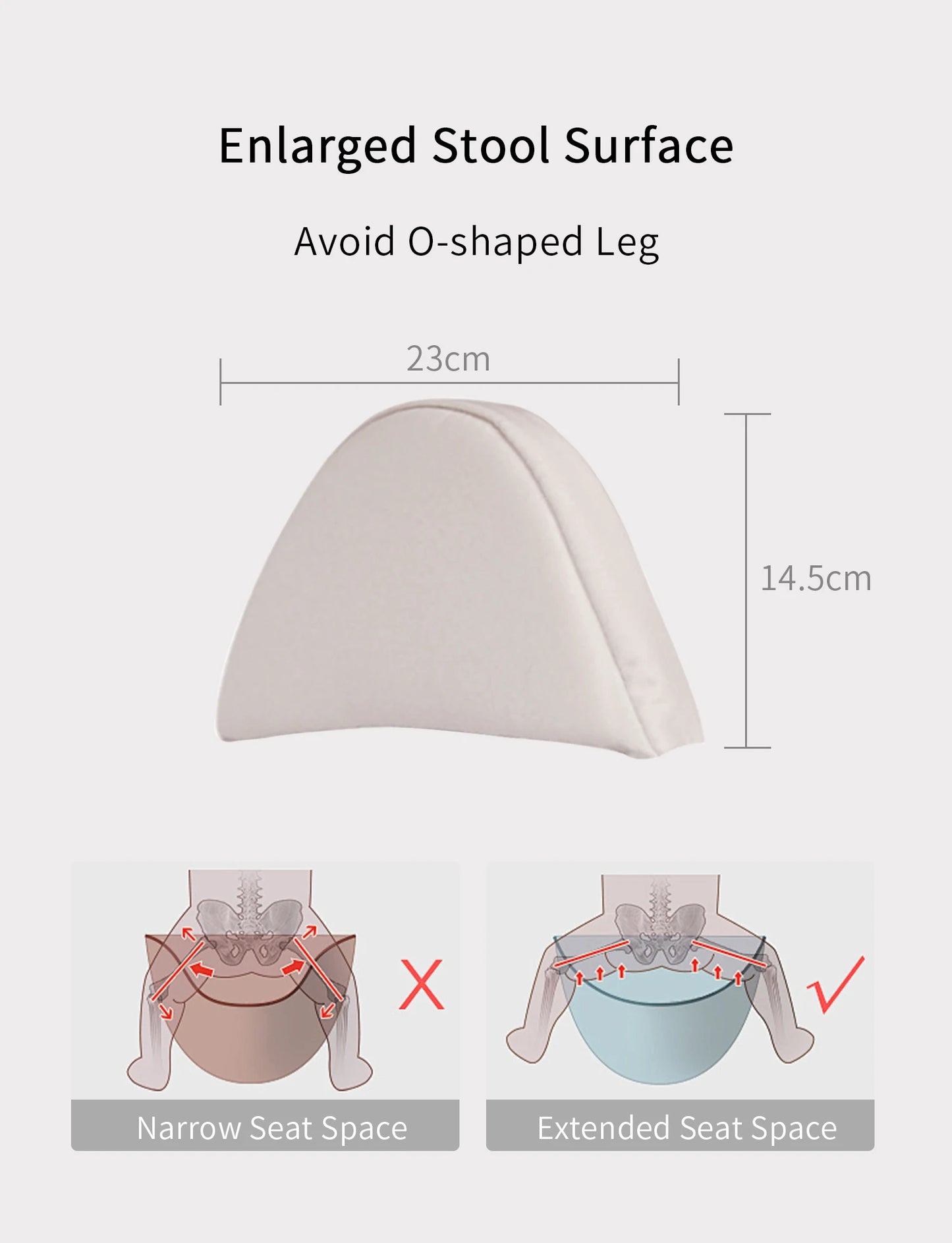 the stool is 23cm by 14.5cm so baby can sit wide legged like they would on a parents hip except using this seaat is less pressure on the parents back