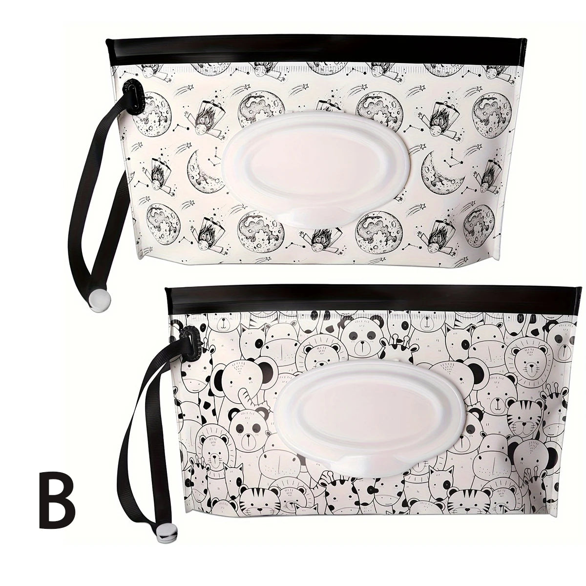 2 pc black & White set B are stars and moon design on one and animals on the other tissue holder