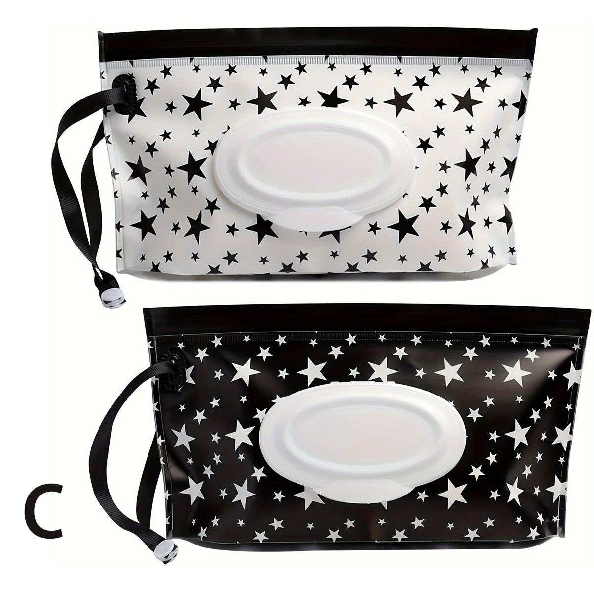 2 piece black & White tissue and wipes holder. one is black with white stars the other is white with black stars.