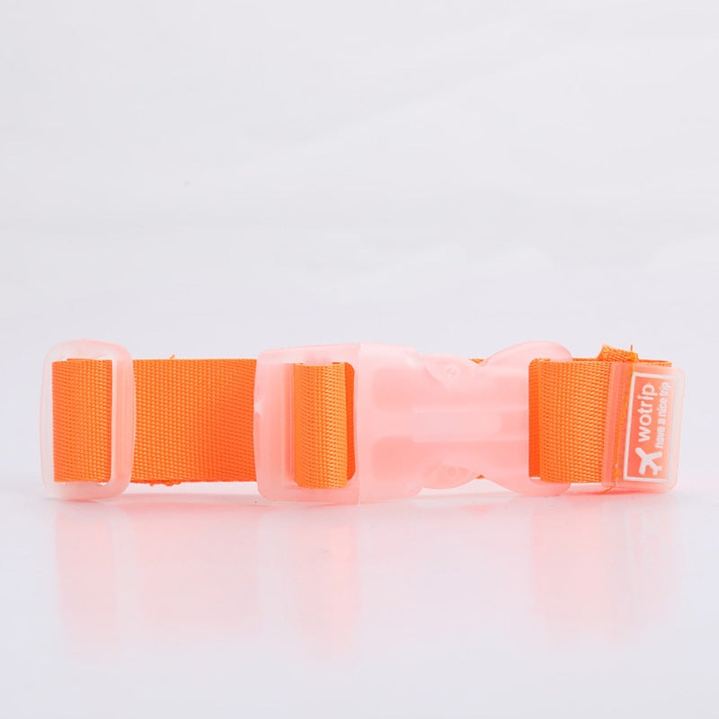 This is a Orange travel strap. The little strap can be put through the handle of a suitcase carry on, park bag or stroller. Perfect for holding minnie ears and caps. The straps come in many bright colours.