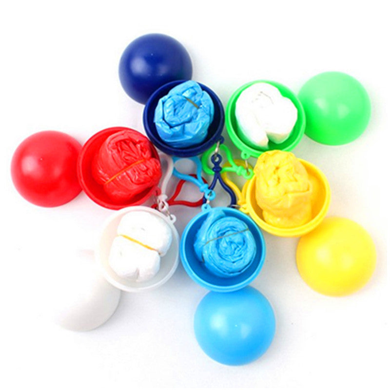 this shows all the different coloured balls revealing the disposable poncho