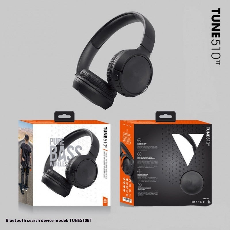 Black Pure Bass Wireless Bluetooth Headphones with cushioned over-ear design and foldable headband, ideal for travel and theme park use