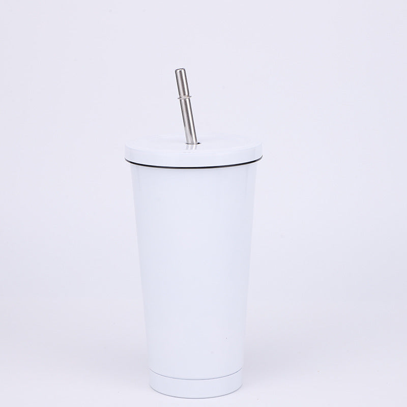 Stainless Steel Insulated Tumbler in white, size of 500ml with Straw.