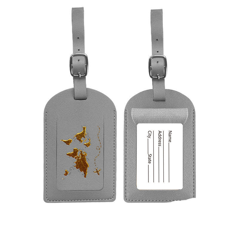World Traveller Luggage Tag PU Leather in lovely colours and gold world detail