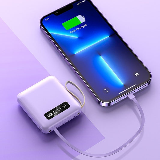 Purple multi device charging power bank with cables