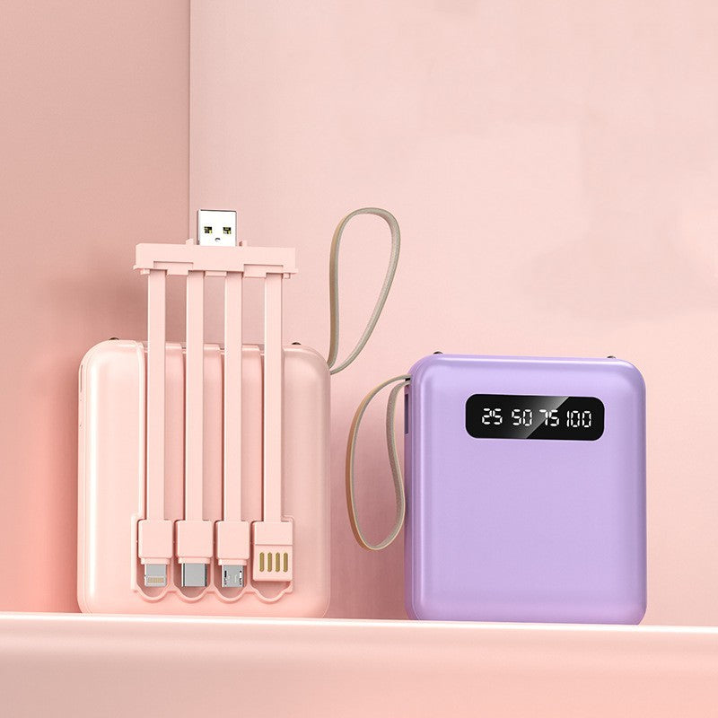 This picture shows both the purple and pink charger showcasing the cables