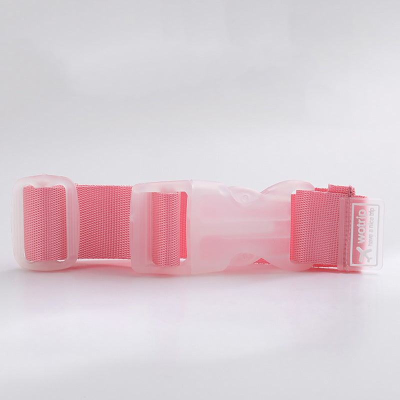 This is a light pink travel strap. The little strap can be put through the handle of a suitcase carry on, park bag or stroller. Perfect for holding minnie ears and caps. The straps come in many bright colours.