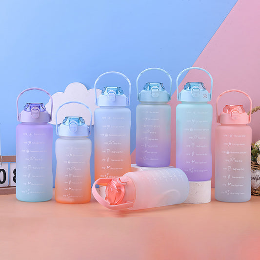 Really pretty 3-piece Gradient Sports Cup Set, with built in straw in 3 different sizes, 2 litres, 800ml and 300ml