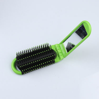 Portable Folding Hair Brush With Mirror For Detangling Your Flight or Roller Coaster Hair