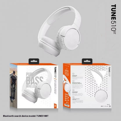 White Pure Bass Wireless Bluetooth Headphones with cushioned over-ear design and foldable headband, ideal for travel and theme park use