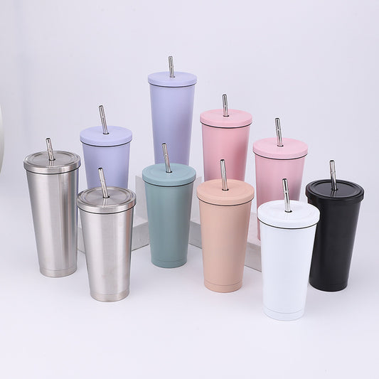 A collection of all the stylish cups in 2 sizes of 500ml and 750ml in silver, sea blue, pink, skin beige, khaki, black, purple and white